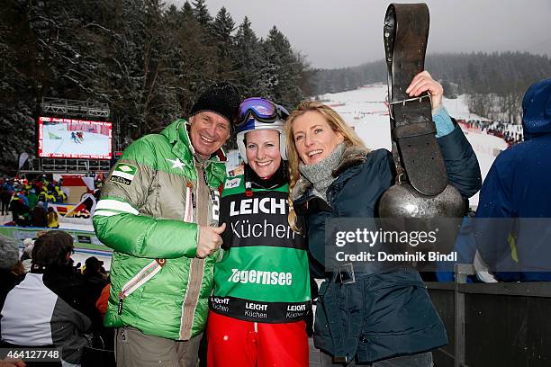 Markus Wasmeier, Fanny Smith and Maria Furtwaengler attend the Audi FIS Ski Cross World Cup 2015 on February 22, 2015 in Tegernsee, Germany.