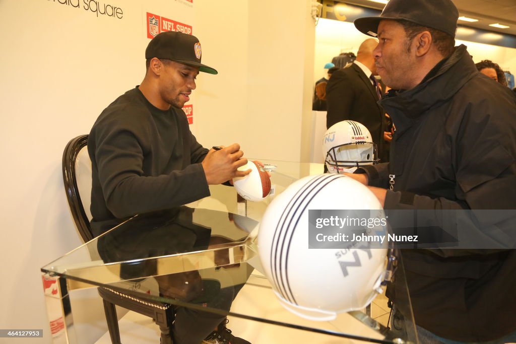 Victor Cruz Visits The NFL Shop At Super Bowl At Macy's Herald Square