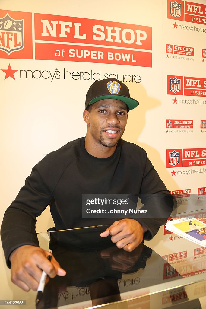 Victor Cruz Visits The NFL Shop At Super Bowl At Macy's Herald Square
