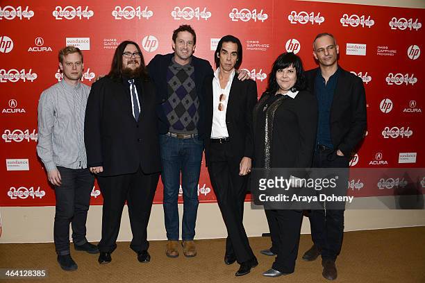 Dan Bowen, Iain Forsyth, Trevor Groth, Nick Cave, Jane Pollard and James Wilson attend the "20,000 Days On Earth" premiere at Egyptian Theatre on...