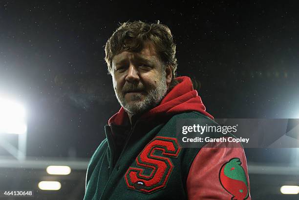 Actor and co-owner of South Sydney Rabbitohs Russell Crowe looks on prior to the World Club Challenge match between St Helens and South Sydney...