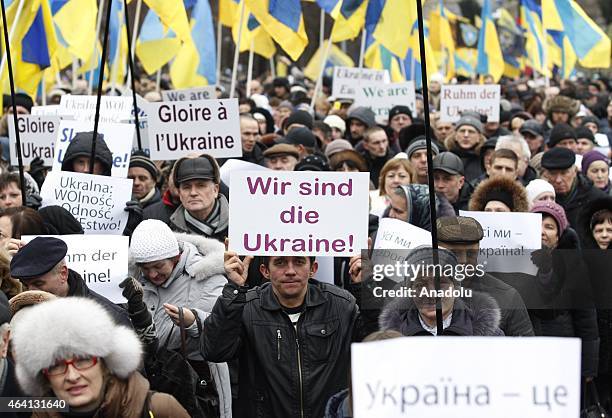 Thousands of people participate in the 'March of Diginity' prior to ceremonies marking the first anniversary of the Maidan revolution that led to the...