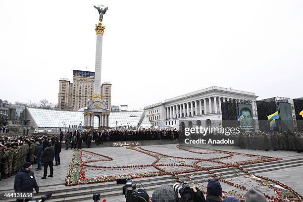 Thousands of people participate in the 'March of Diginity' prior to ceremonies marking the first anniversary of the Maidan revolution that led to the...