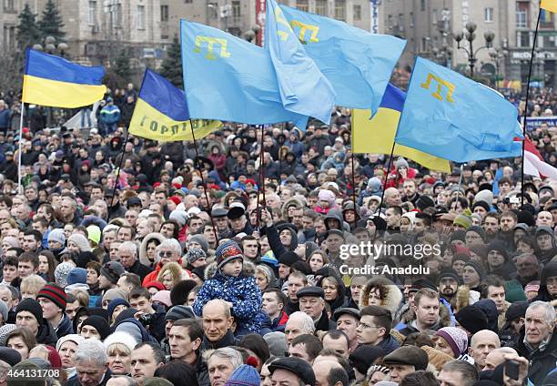 Thousands of people participate in the 'March of Diginity' prior to ceremonies marking the first anniversary of the Maidan revolution that led to the...