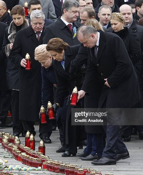 Ukrainian president Petro Poroshenko and his counterparts as well as top officials from EU attend ceremonies marking the first anniversary of the...