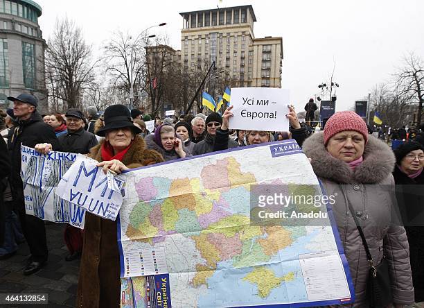 Thousands of people participate in the 'March of Diginity' prior to ceremonies marking the first anniversary of the Maidan revolution that led to the...