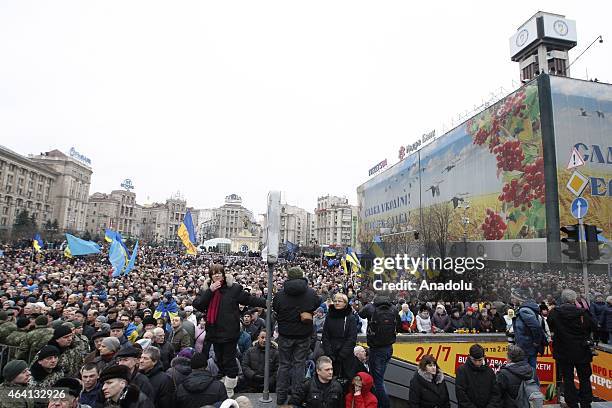 Thousands of people participate in the 'March of Diginity' prior to ceremonies marking the first anniversary of the Maidan revolution that led to the...