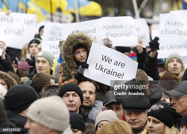 Thousands of people participate in the 'March of Diginity' prior to ceremonies marking the first anniversary of the Maidan revolution that led to the...