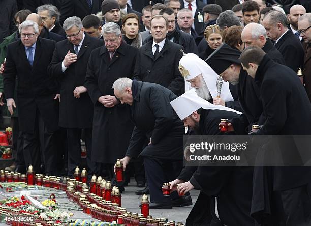 Ukrainian president Petro Poroshenko and his counterparts as well as top officials from EU attend ceremonies marking the first anniversary of the...