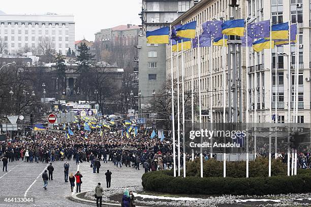 Thousands of people participate in the 'March of Diginity' prior to ceremonies marking the first anniversary of the Maidan revolution that led to the...