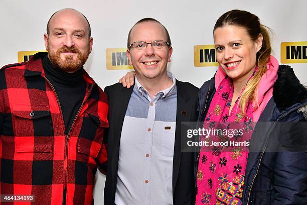 Director Michael Suscy, IMDb founder and CEO Col Needham and screenwriter Marianna Palka attend the IMDb Sundance dinner party at the Mustang on...