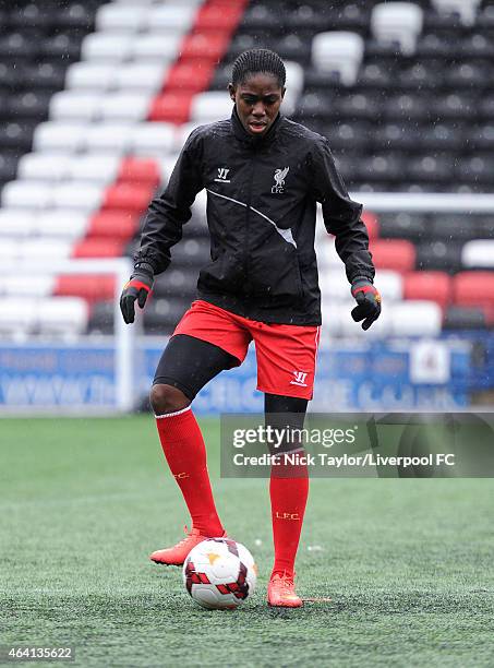 Asisat Oshoala of Liverpool Ladies warms up before the pre-season friendly between Liverpool Ladies and Yeovil Town Ladies at Select Security Stadium...