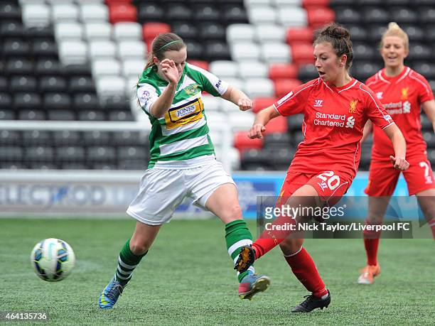 Katie Zelem of Liverpool Ladies and Shauna Cossens of Yeovil Town Ladies in action during the pre-season friendly between Liverpool Ladies and Yeovil...
