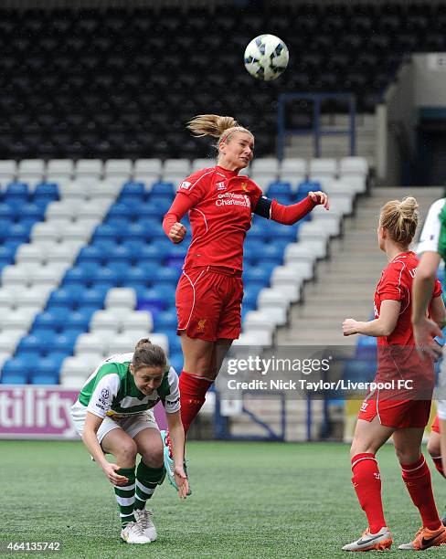 Gemma Bonner of Liverpool Ladies and Annie Heatherson of Yeovil Town Ladies in action during the pre-season friendly between Liverpool Ladies and...