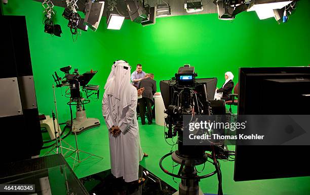Headquarters of the broadcaster Al Jazeera, here a television studio during a recording for the Arabic speaking program on June 05 in Doha, Qatar....