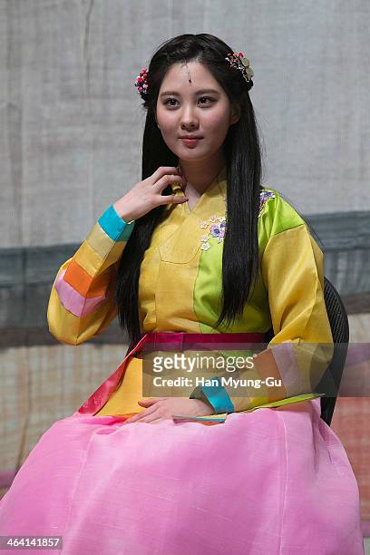 Seohyun of South Korean girl group Girls' Generation attends the press call for musical "Moon Embracing The Sun" on January 20, 2014 in Seoul, South...
