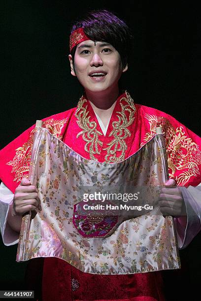 Kyuhyun of boy band Super Junior attends the press call for musical "Moon Embracing The Sun" on January 20, 2014 in Seoul, South Korea.