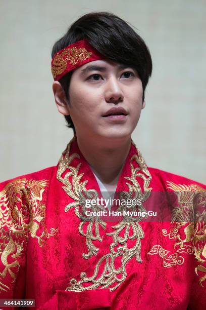 Kyuhyun of boy band Super Junior attends the press call for musical "Moon Embracing The Sun" on January 20, 2014 in Seoul, South Korea.