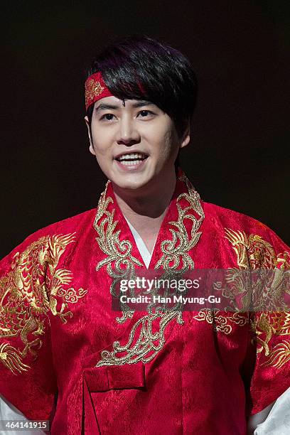 Kyuhyun of boy band Super Junior attends the press call for musical "Moon Embracing The Sun" on January 20, 2014 in Seoul, South Korea.