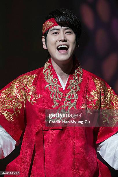 Kyuhyun of boy band Super Junior attends the press call for musical "Moon Embracing The Sun" on January 20, 2014 in Seoul, South Korea.