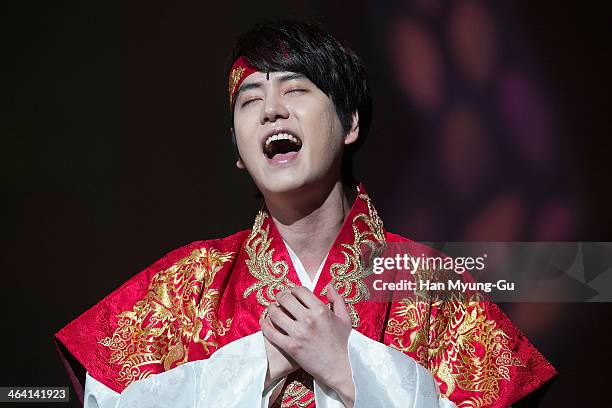 Kyuhyun of boy band Super Junior attends the press call for musical "Moon Embracing The Sun" on January 20, 2014 in Seoul, South Korea.