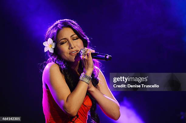 Jasmine Trias performs at "Mondays Dark" hosted by Mark Shunock benefiting Nevada SPCA At Vinyl Inside Hard Rock Hotel & Casino on January 20, 2014...