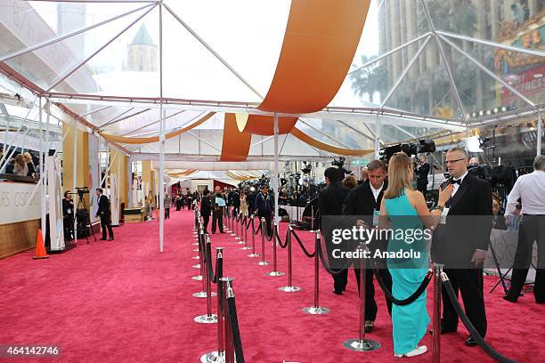 Red carpet is seen before the start of the 87th Annual Academy Awards at Hollywood's Dolby Theatre on February 22, 2015 in Hollywood, California.