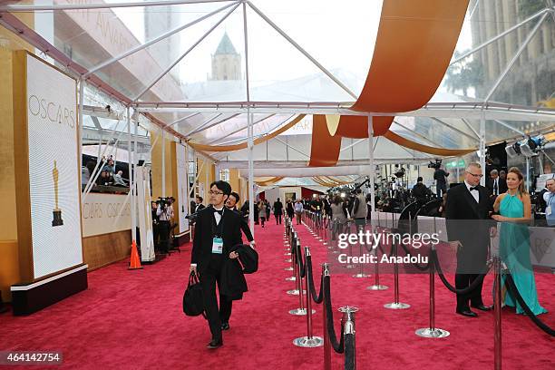 Red carpet is seen before the start of the 87th Annual Academy Awards at Hollywood's Dolby Theatre on February 22, 2015 in Hollywood, California.