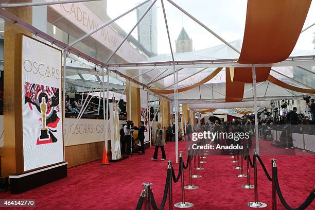 Red carpet is seen before the start of the 87th Annual Academy Awards at Hollywood's Dolby Theatre on February 22, 2015 in Hollywood, California.
