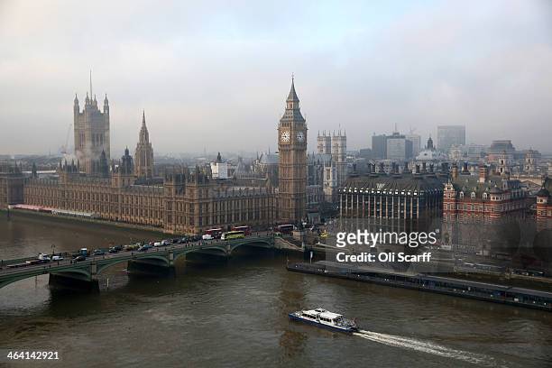 The Houses of Parliament and the river Thames on January 21, 2014 in London, England.