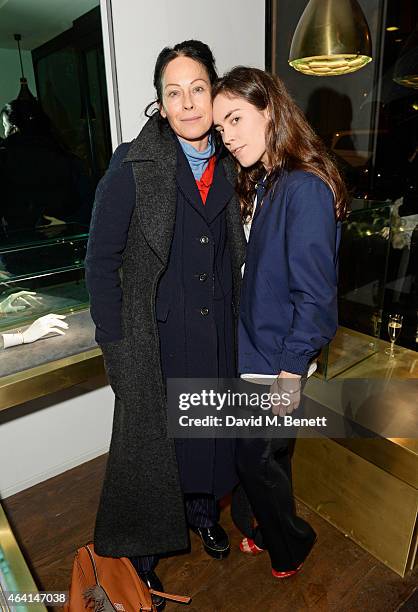 Amanda Harlech and Tallulah Harlech attend the Delfina Delettrez London Boutique Opening during London Fashion Week Fall/Winter 2015/16 on February...