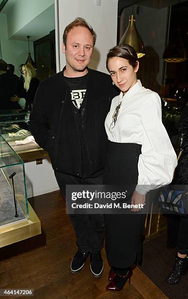 Nicholas Kirkwood and Delfina Delettrez attend the Delfina Delettrez London Boutique Opening during London Fashion Week Fall/Winter 2015/16 on...