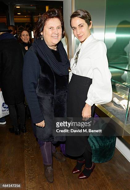 Suzy Menkes and Delfina Delettrez attend the Delfina Delettrez London Boutique Opening during London Fashion Week Fall/Winter 2015/16 on February 22,...