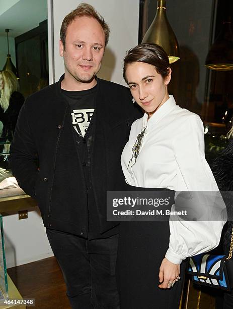 Nicholas Kirkwood and Delfina Delettrez attend the Delfina Delettrez London Boutique Opening during London Fashion Week Fall/Winter 2015/16 on...