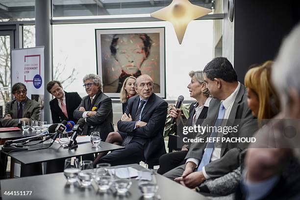 Lyon's mayor and socialist party's candidate for the March 2014 mayoral elections in Lyon, Gerard Collomb attends a press conference to present his...