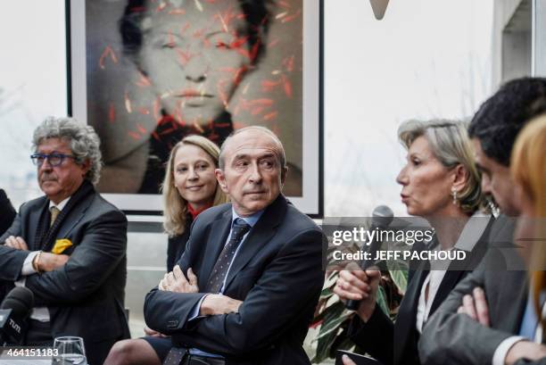 Lyon's mayor and socialist party's candidate for the March 2014 mayoral elections in Lyon, Gerard Collomb attends a press conference to present his...