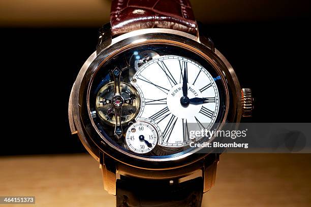 Millenary Minute Repeater luxury wristwatch, manufactured by Audemars Piguet, sits on display at the Salon International de la Haute Horlogerie watch...