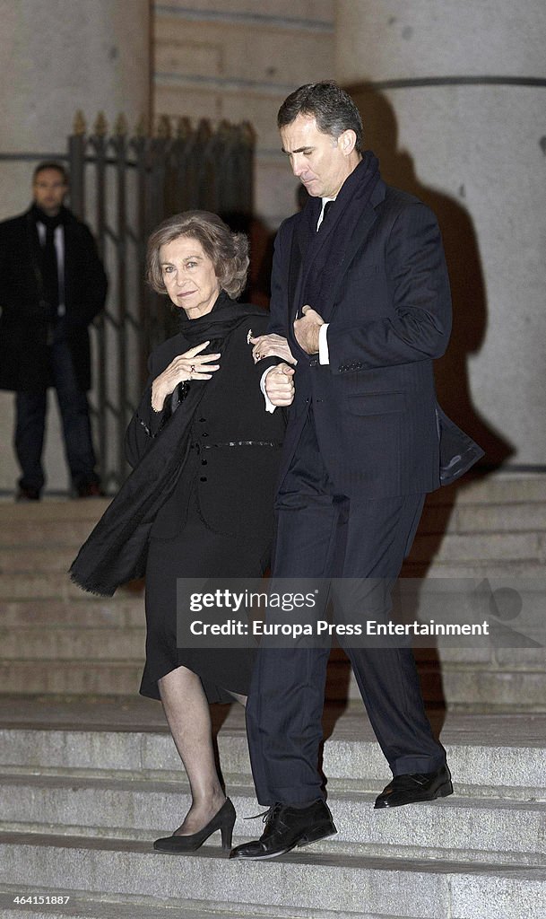 Queen Sofia and Prince Felipe of Spain Attend Funeral For Princess Margarita Bourbon Of The Two Sicilies