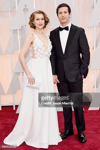 Actors Joanna Newsom and Andy Samberg attends the 87th Annual Academy Awards at Hollywood & Highland Center on February 22, 2015 in Hollywood,...