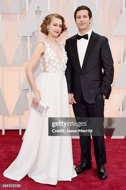 Actors Joanna Newsom and Andy Samberg attends the 87th Annual Academy Awards at Hollywood & Highland Center on February 22, 2015 in Hollywood,...