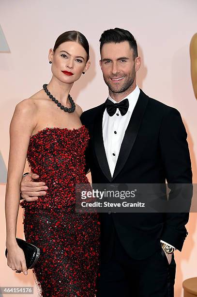 Singer Adam Levine and Behati Prinsloo attend the 87th Annual Academy Awards at Hollywood & Highland Center on February 22, 2015 in Hollywood,...