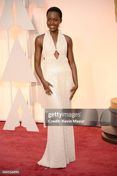 Actress Lupita Nyong'o arrives in Chopard to the 87th Annual Academy Awards at Hollywood & Highland Center on February 22, 2015 in Hollywood,...