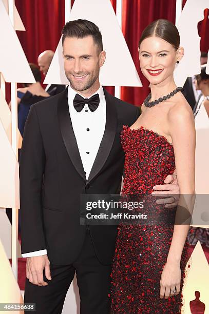 Singer/Musician Adam Levine and model/wife Behati Prinsloo attend the 87th Annual Academy Awards at Hollywood & Highland Center on February 22, 2015...