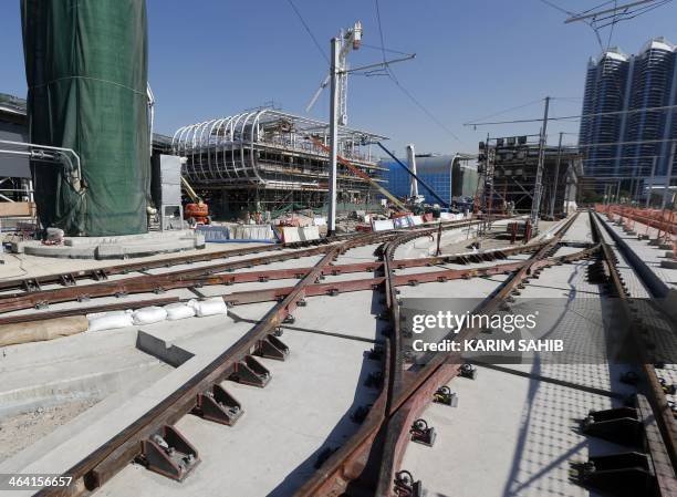 General view shows the tracks of the Dubai tramway project, under construction as the first tram was delivered by French company, "Alstom", to Dubai...