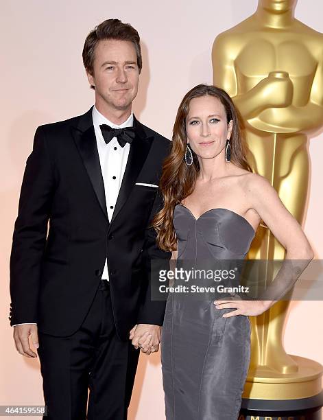 Actor Edward Norton and producer Shauna Robertson attends the 87th Annual Academy Awards at Hollywood & Highland Center on February 22, 2015 in...