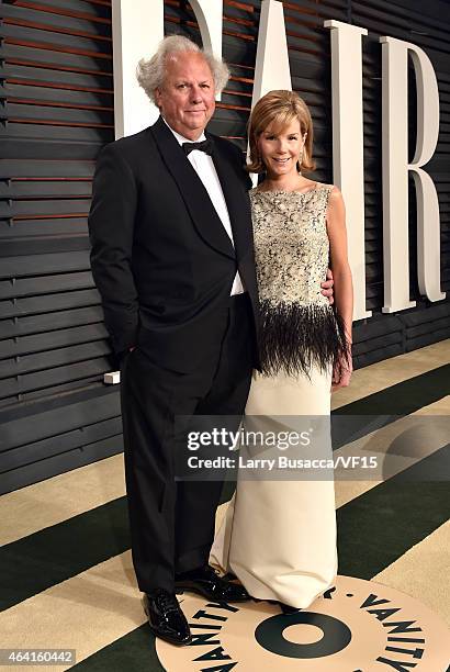 Vanity Fair Editor-in-Chief Graydon Carter and Anna Scott attend the 2015 Vanity Fair Oscar Party hosted by Graydon Carter at the Wallis Annenberg...