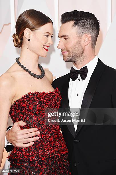 Singer Adam Levine and model Behati Prinsloo attend the 87th Annual Academy Awards at Hollywood & Highland Center on February 22, 2015 in Hollywood,...