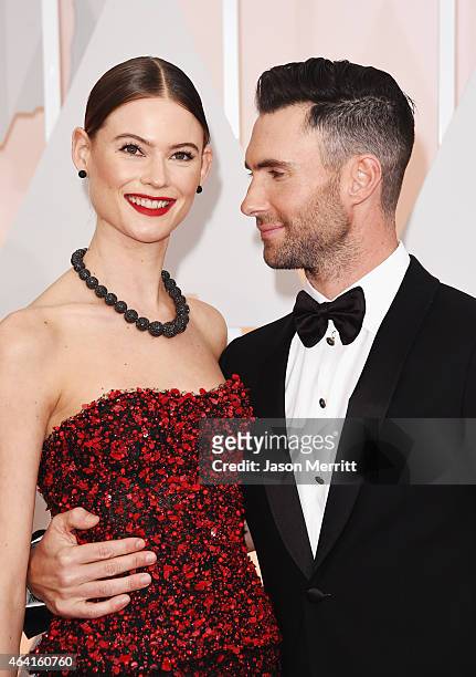 Singer Adam Levine and model Behati Prinsloo attend the 87th Annual Academy Awards at Hollywood & Highland Center on February 22, 2015 in Hollywood,...