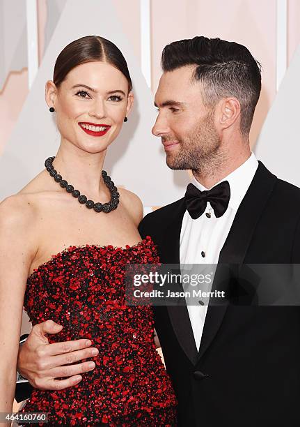 Singer Adam Levine and model Behati Prinsloo attend the 87th Annual Academy Awards at Hollywood & Highland Center on February 22, 2015 in Hollywood,...