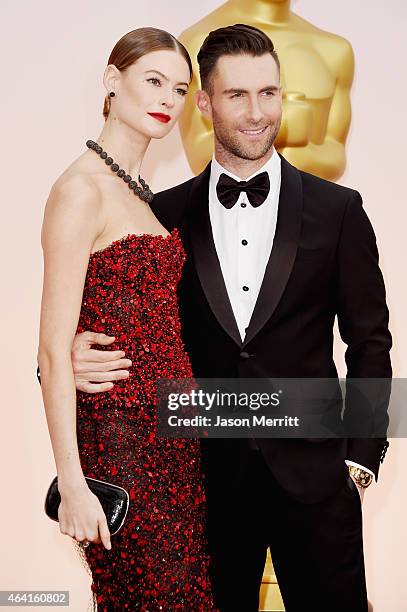 Singer Adam Levine and model Behati Prinsloo attend the 87th Annual Academy Awards at Hollywood & Highland Center on February 22, 2015 in Hollywood,...